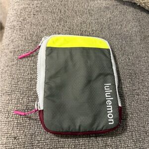 lululemon athletica gray pouch with neon yellow and pink accents